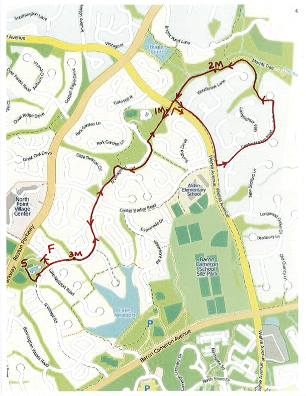 Reston Sprint Triathlon Run Course Map