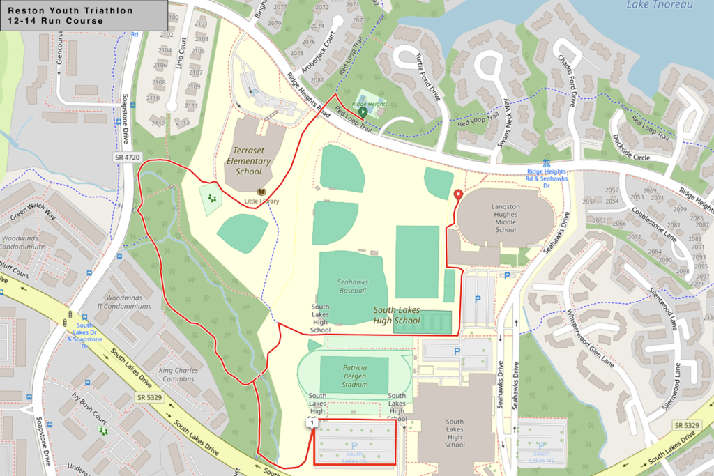 Reston Youth Triathlon 12-17 year old run map.